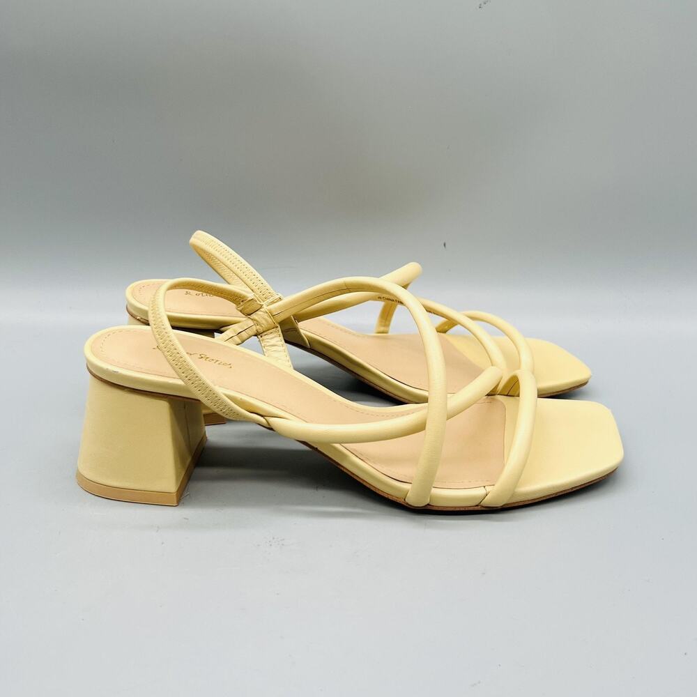 & Other Stories Sandals Womens 6 Yellow Leather Block Heel Square Toe Shoes